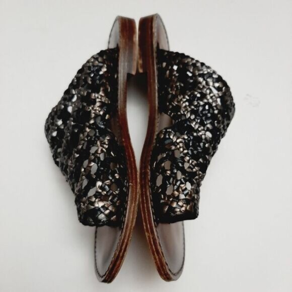 EMANUELE CRASTO Italy Woven Thong Flat Sandals Lather Black & Silver Sz 7 / 37 - Picture 9 of 13